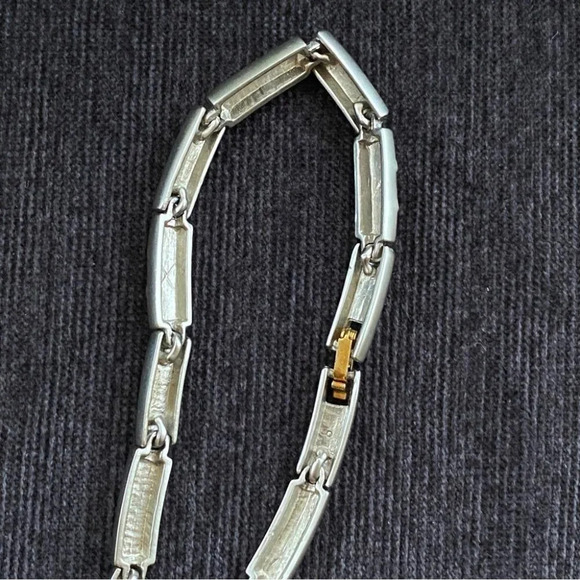 Modernist Two Tone Brushed Metal Choker Necklace with Gold Colored Circles - Picture 3 of 10